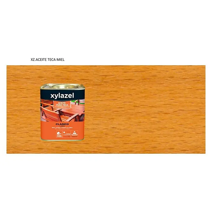 Xylazel Aceite para teca Clásico - 750 ml, Miel - Aceite de Teca Xylazel Miel: Bote de aceite para teca sobre superficie de madera, ideal para exterior, que nutre, protege y revitaliza.