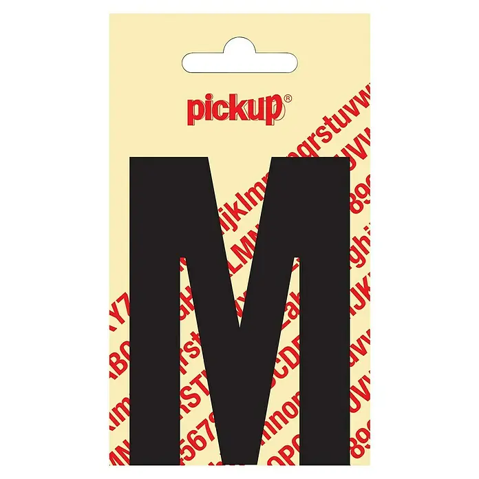 Pickup Aufkleber - Motiv: M, Schwarz, Höhe: 90 mm - Auf dem Bild ist ein Aufkleber des Produkts "Pickup" mit dem Buchstaben M in Schwarz auf beigem Grund dargestellt, ideal zur Beschriftung.