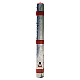 Stup za zabranu parkiranja (Visina iznad tla: 900 mm, Promjer: 76 mm, Aluminij, Profilna cilindarska brava, Vrsta montaže: Betoniranje, Bijelo-crvene boje)