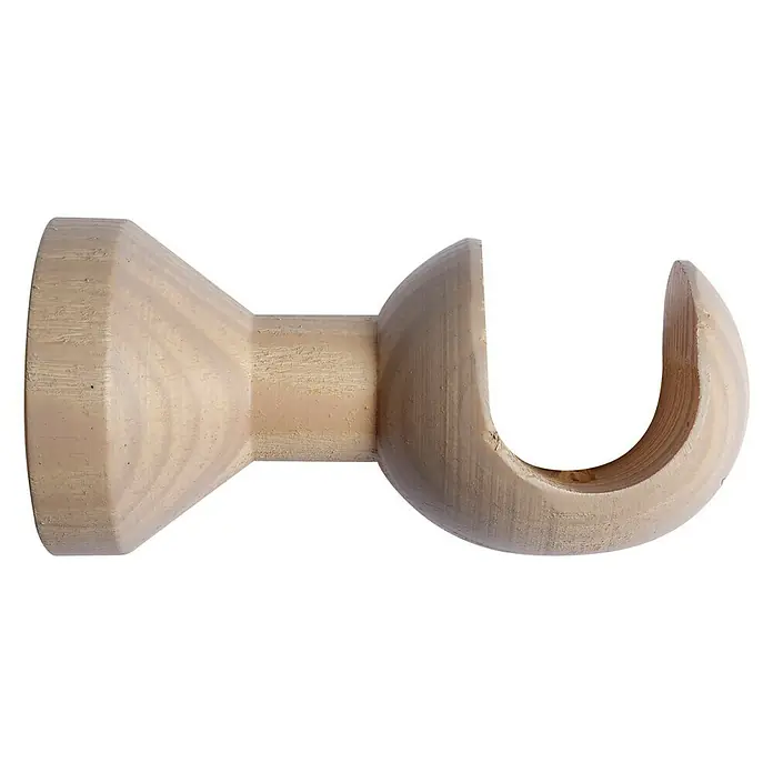 Soporte de pared Ideas Wood - L x An x Al: 10,5 x 5,1 x 5,1 cm, Diámetro: 28 mm, Madera, Fresno - Primer plano de un soporte de barra de cortina de madera clara aislado sobre un fondo blanco.