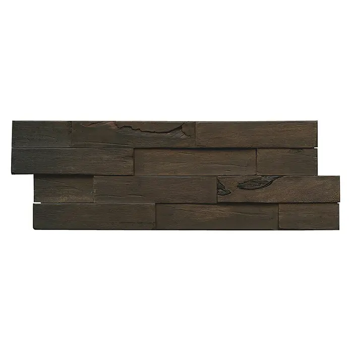 Indo Wandpaneel 3D Wall Driftwood Solomon Sea - Hevea, 560 x 200 x 10 mm, 1,008 m² - Wandpaneel aus dunklem Holz mit rustikaler Textur für eine warme und natürliche Atmosphäre.