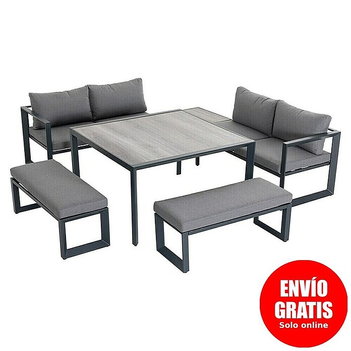 Sunfun Conjunto de muebles Christine (6 pzs., Aluminio/Poliéster, Antracita/Gris) | BAUHAUS