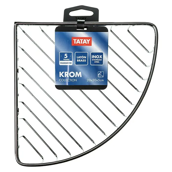 Tatay Cesta de baño angular Krom - L x An x Al: 20 x 20 x 5 cm, Cromo - Estante de esquina TATAY KROM Collection, de acero inoxidable, ideal para el almacenamiento en el baño, con dimensiones de 20x20x5 cm.