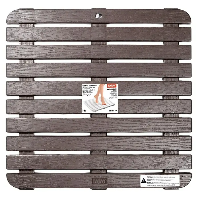 Tatay Tarima de baño - L x An: 55 x 55 cm, Marrón, Polipropileno - Alfombra de ducha Tatay marrón con aspecto de madera, perfecta para una experiencia antideslizante. La alfombra mide 55x55 cm.