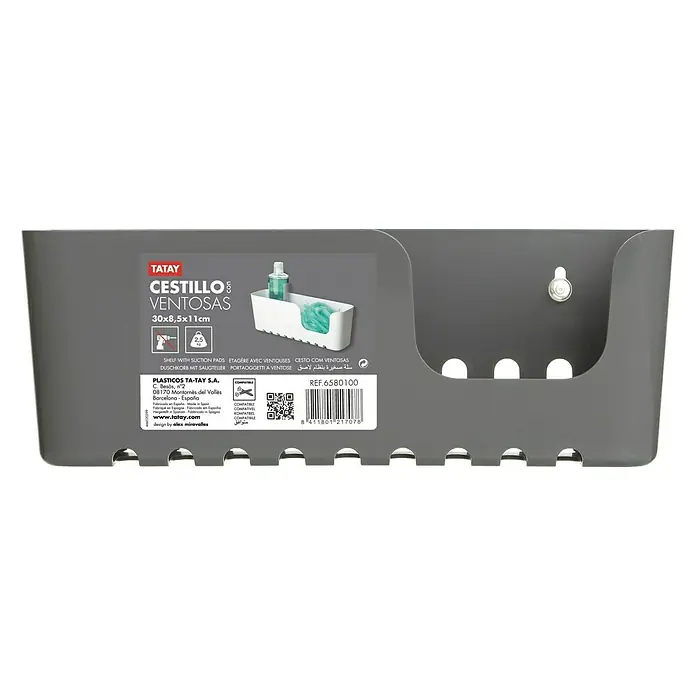 Tatay Standard Cesta de baño - L x An x Al: 8,5 x 30 x 11 cm, Gris - Cesta gris con ventosas Tatay, 30x8,5x11cm, para almacenamiento práctico en el baño. Perfecto para el baño, la cocina u otros espacios.