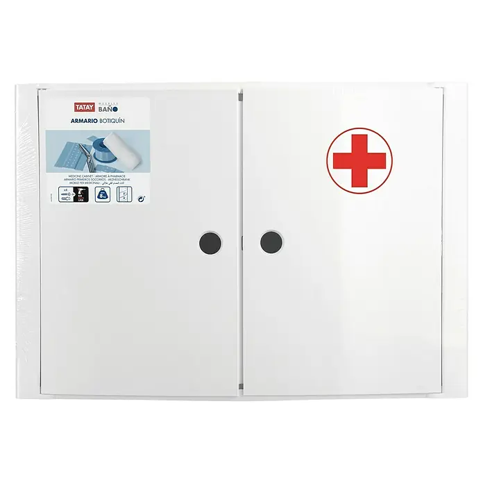 Tatay Armario alto de baño Cruz - 15,5 x 46 x 32 cm, Blanco - Botiquín blanco Tatay Bano con cruz roja, ideal para guardar medicamentos y vendas en el baño.