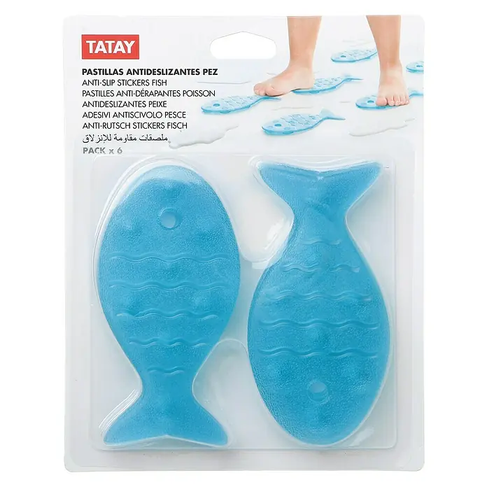 Tatay Antideslizante para bañera Pez - 7 x 15 cm, Azul - Adhesivos antideslizantes pez de Tatay. Ideales para baños, proporcionan una pisada segura. Paquete de 6.