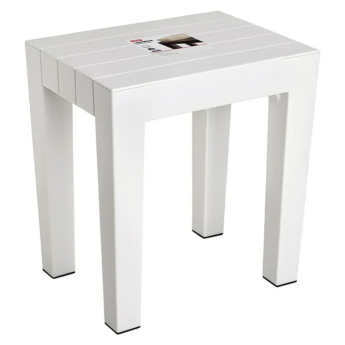 Tatay Taburete para baño Lombok - L x An x Al: 29 x 38 x 415 cm, Plástico, Cuadrado, Blanco - Imagen de un taburete blanco LIVING BOX. El taburete tiene forma cuadrada y cuatro patas.