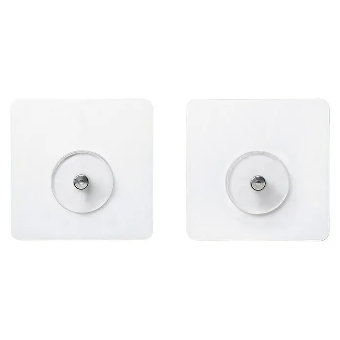 Tatay Kit de fijación Quick Fix - Transparente - Dos ganchos de pared cuadrados autoadhesivos con soportes redondos transparentes y pomos plateados.