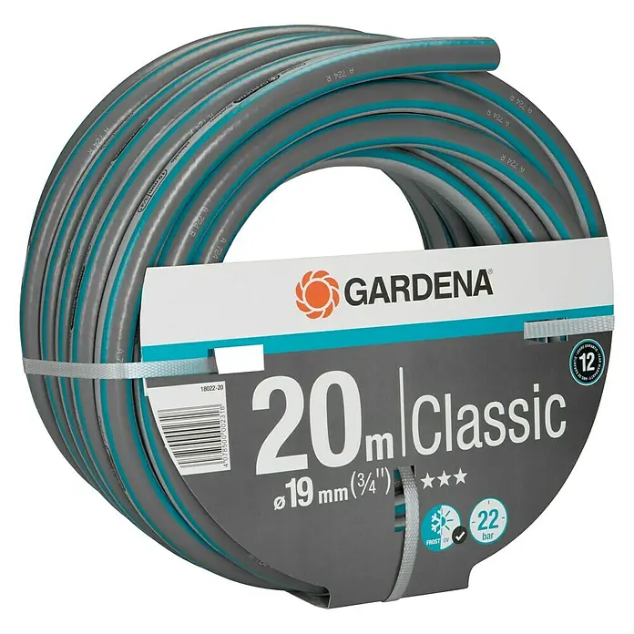 Gardena Classic Manguera para jardín - Ø x L: 19 mm x 20 m, ¾″, Plástico - Manguera de jardín Gardena Classic enrollada con una longitud de 20 metros y un diámetro de 19 mm (3/4").