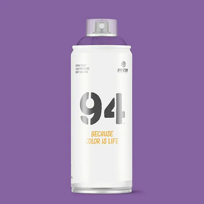 mtn Pintura decorativa en spray 94 - Ultravioleta, Mate, 400 ml - Bote de pintura en aerosol MTN 94 en color morado. Ideal para grafitis y proyectos artísticos con efecto de color mate y baja presión.