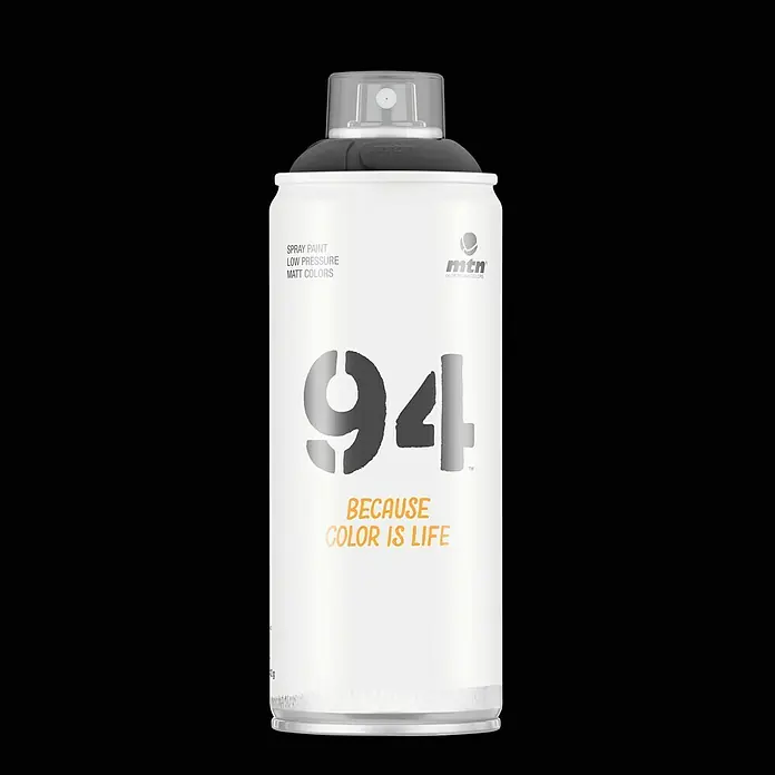 mtn Pintura decorativa en spray 94 - Negro, Mate, 400 ml - Pintura en aerosol de baja presión MTN 94 para acabados mate, perfecta para artistas y proyectos DIY que necesitan colores vibrantes.