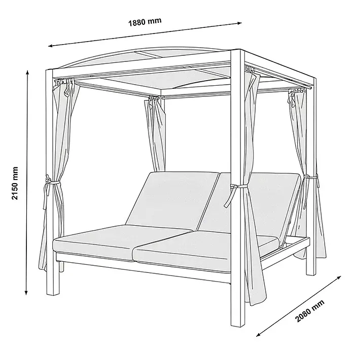 Home Deluxe Gartenliege LYON inkl. Abdeckung - B x T: 208 x 188 cm, Weiß, Grau, Polyester - Doppelliege mit Sonnendach und Vorhängen, ausgestattet mit hellen Kissen für den Außenbereich.