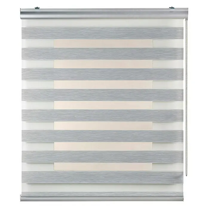 Estor noche y día Platinum - An x Al: 160 x 250 cm, Gris - Primer plano de un estor enrollable dúo gris, perfecto como protección de la privacidad y del sol para ventanas. Diseño elegante para cualquier habitación.