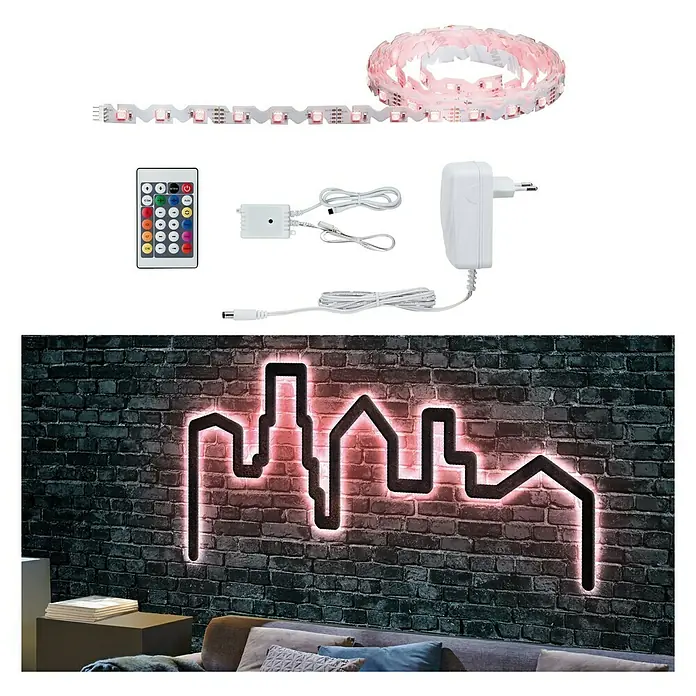 Paulmann LED-Band FlexLED 3D Basisset RGB - Länge: 3 m, Lichtfarbe: RGB, 19 W - LED-Streifen-Set zur individuellen Gestaltung von Lichtakzenten. Inklusive Fernbedienung, Netzteil und Steuerungseinheit für vielseitige Anwendungsmöglichkeiten.