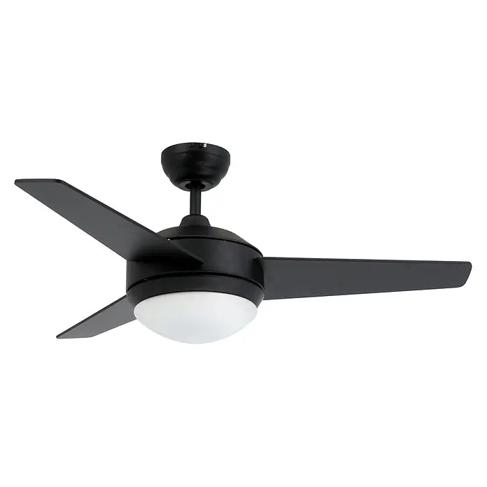 Vam Deckenventilator VEGALIGHT schwarz 102 cm - schwarz Walnuss, 1.020 mm, 46 W - Schwarzer Deckenventilator mit drei Flügeln und integrierter weißer matter Leuchte.