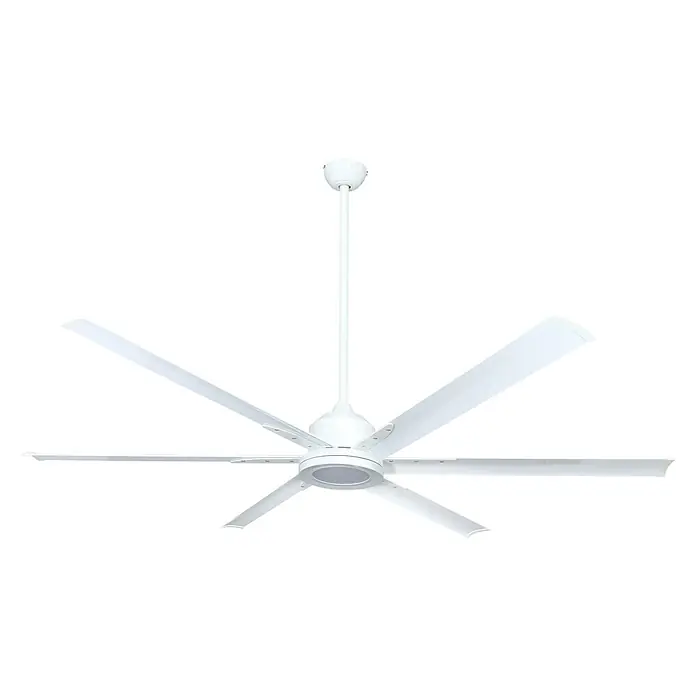 Vam Deckenventilator THE BIG 180 cm weiß - Weiß, 1.830 mm, 47 W - Weißer Deckenventilator mit sechs Flügeln und integrierter LED-Beleuchtung, an einer Stange hängend.