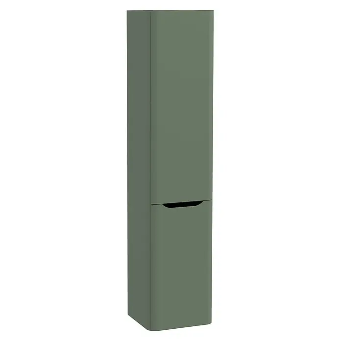 VitrA Hochschrank Integra Round - B x T x H: 40 x 37 x 180 cm, Moosgrün, DIN Anschlag: Rechts, Inklusive 3 Glasböden und Wäscheklappe - Salbeigrüner Zweiteilerschrank mit integriertem Griff.