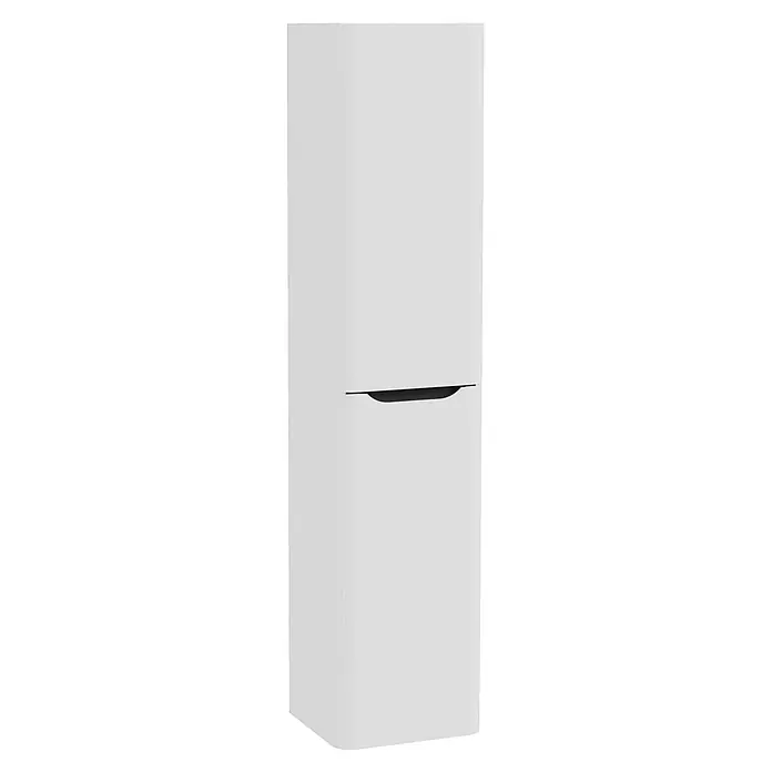VitrA Integra Round Hochschrank - B x T x H: 40 x 37 x 180 cm, Hellgrau, DIN Anschlag: Rechts, Inklusive 4 Glaseinlegeböden - Weißer Kühlschrank mit zwei Türen und integriertem schwarzem Griff.