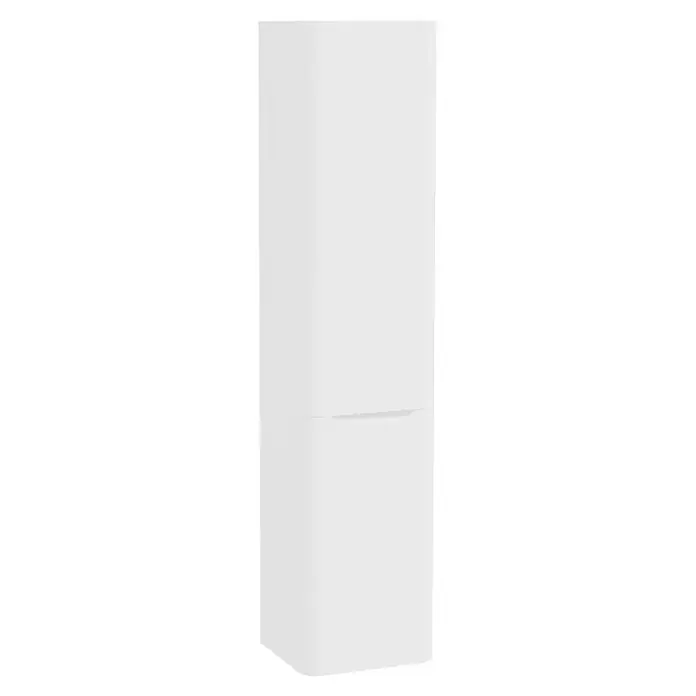 VitrA Hochschrank Integra Round - B x T x H: 40 x 37 x 180 cm, Weiß, DIN Anschlag: Links, Inklusive 3 Glasböden und Wäscheklappe - Weißer freistehender Kühl-Gefrier-Kombination mit integriertem Griff.