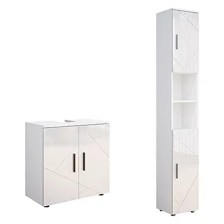 Vicco  Badmöbel-Set Irma Weiß Hochglanz 2 Teile, mit Hochschrank