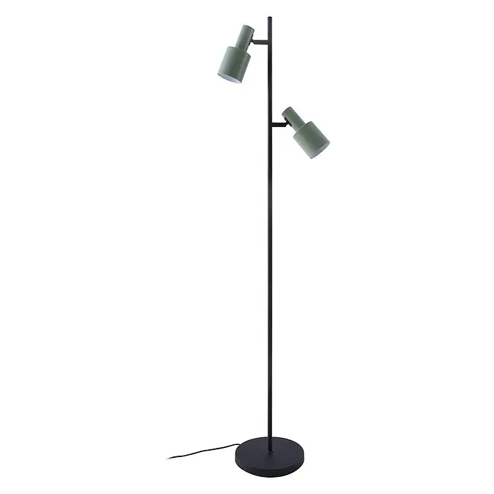 Lindby Stehleuchte Ovelia - Höhe: 155 cm, schwarz, grün, E27 - Schwarze Stehlampe mit zwei verstellbaren grünen Leuchtköpfen.