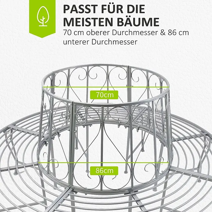 Outsunny Gartenbank -  - Graues, verziertes Baumrost mit 70 cm oberem und 86 cm unterem Durchmesser.