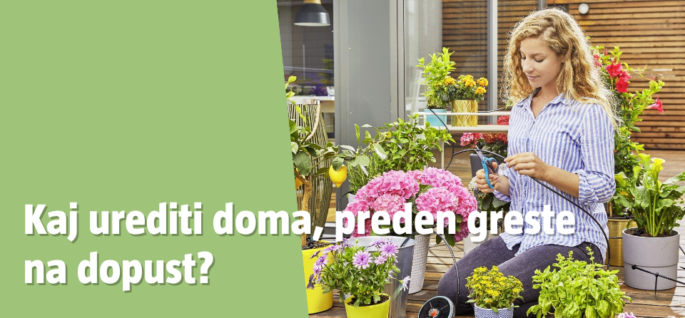 Urejanje preprostega namakalnega sistema za rože na terasi.