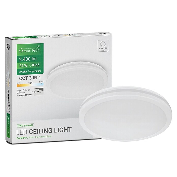Green Tech LED okrogla stropna svetilka  (24 W, Ø x V: 30 x 5,5 cm, Bela) | 3087 - Outddor Wandstrahler | CAJA - Outdoorleuchten Hochvolt | CAJ - Outdoorleuchten | CA - Beleuchtung | C - Elektro | BAUHAUS
