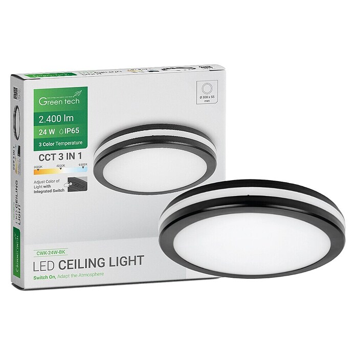 Green Tech LED okrogla stropna svetilka  (24 W, Ø x V: 30 x 5,5 cm, Črna) | 3087 - Outddor Wandstrahler | CAJA - Outdoorleuchten Hochvolt | CAJ - Outdoorleuchten | CA - Beleuchtung | C - Elektro | BAUHAUS