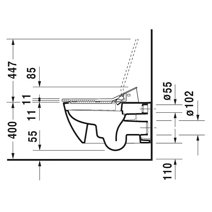 Duravit Happy D.2 Wand-WC Typ 2Spülrandlos, Ohne Spezialglasur, Spülform: Tief, WC Abgang: Waagerecht, Weiß