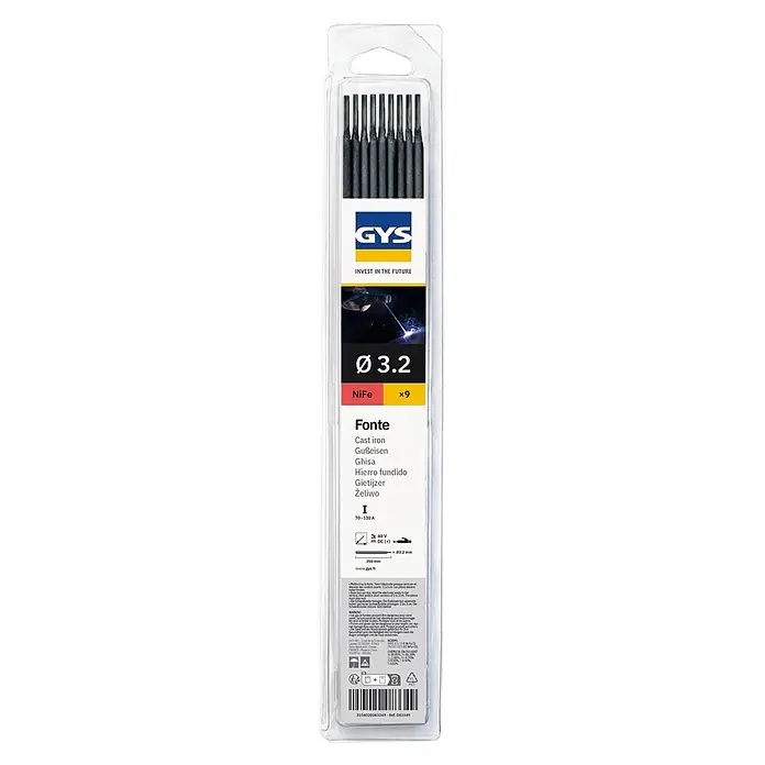 Gys Gusselektrode - Durchmesser: 3,2 mm, 9 Stk. - GYS NiFe Schweißelektroden, 3,2mm, 9 Stück, für Gusseisen, in transparenter Blisterverpackung.