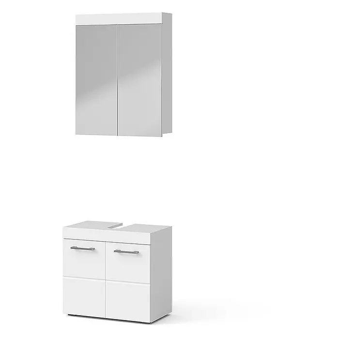 Vicco Badmöbel-Set Luna Weiß 2 Teile - Gesamtbreite Badmöbel: 60 cm, Weiß, Matt - Weißes Badezimmer-Set: Spiegelschrank und Unterschrank mit Schubladen.