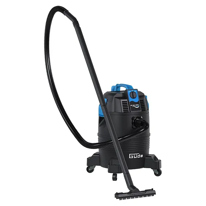 Güde Teichschlammsauger GS 30-1600 3 IN 1 - 1.600 W, Tankvolumen: 30 l - Schwarz-blauer Nass-Trockensauger mit flexiblem Schlauch, langem Rohr und Bodendüse.