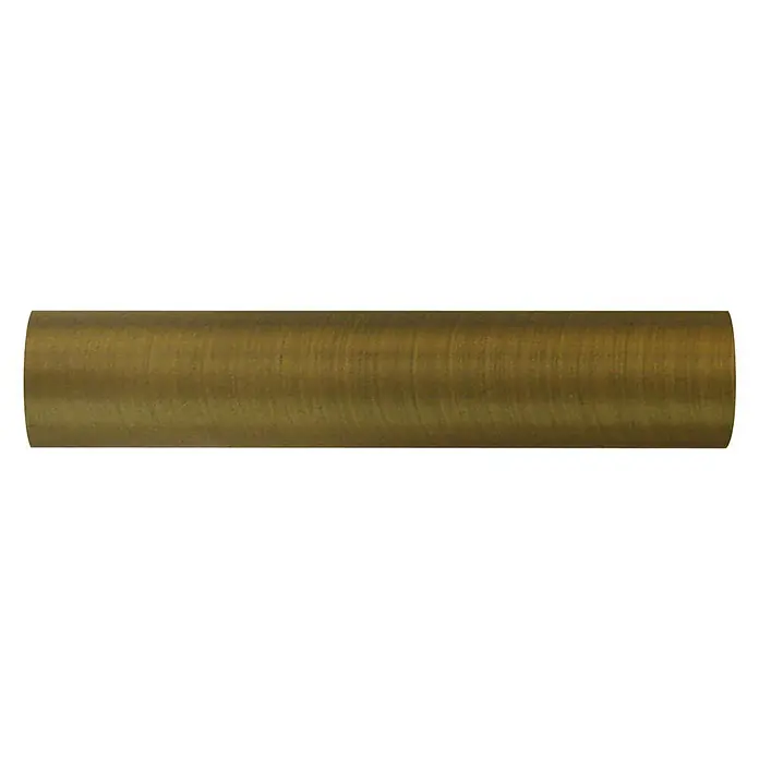 Barra para cortinas metálica - Ø x L: 28 mm x 250 cm, Bronce - Primer plano de una varilla de latón cilíndrica con una textura fina. Ideal para visuales detallados en metalurgia o fines decorativos.