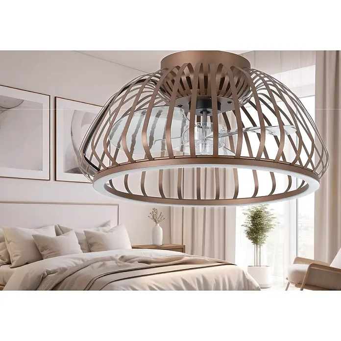 Eglo Ventilador de techo Espinal - 20 W, Bronce, Diámetro: 46,3 cm, Con bombillas, LED - Ventilador de techo color bronce con luz integrada y aspas transparentes, suspendido del techo.