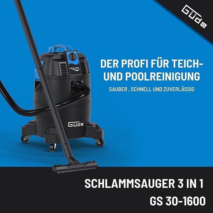 Güde Teichschlammsauger GS 30-1600 3 IN 1 (1 600 W, Tankvolumen: 30 l) | BAUHAUS