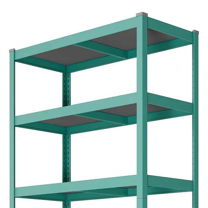 Metallregal - H x B x T: 180 x 100 x 45 cm, Traglast pro Boden: 200 kg, Anzahl Böden: 5 Stk., Stecken, Mint - Mehrstöckiges, türkisfarbenes Metallregal mit grauen Einlegeböden und verstellbaren Regalböden zur effizienten Organisation.