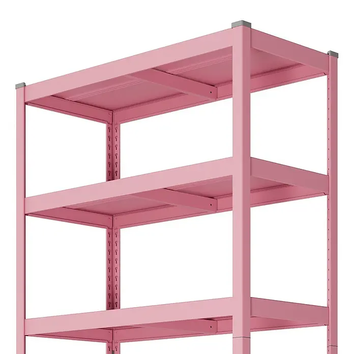 Metallregal - H x B x T: 180 x 100 x 45 cm, Traglast pro Boden: 50 kg, Anzahl Böden: 5 Stk., Stecken, Pink - Rosa Metallregal mit vier Etagen zur Aufbewahrung.