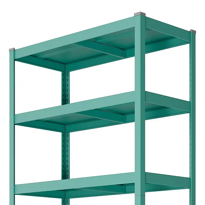 Metallregal - H x B x T: 180 x 100 x 45 cm, Traglast pro Boden: 50 kg, Anzahl Böden: 5 Stk., Stecken, Mint - Türkises Metallregal mit 4 Böden zur Lagerung.
