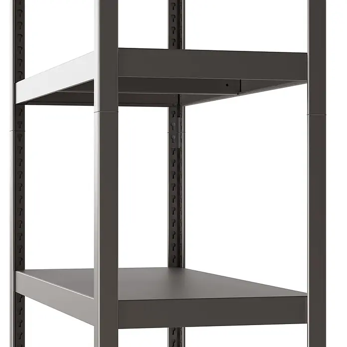 Metallregal - H x B x T: 180 x 100 x 45 cm, Traglast pro Boden: 50 kg, Anzahl Böden: 5 Stk., Stecken, Graphit - Dunkelgraues Metallregal mit verstellbaren Fachböden.