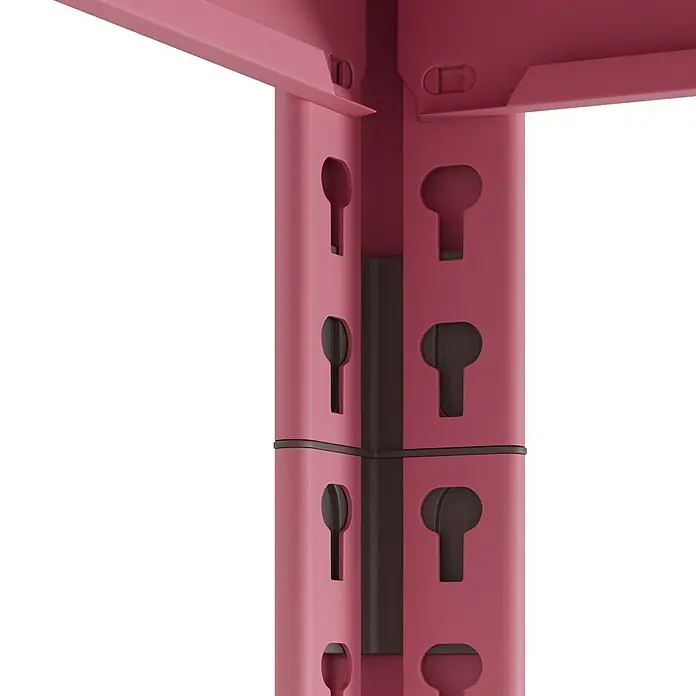 Metallregal - H x B x T: 180 x 100 x 45 cm, Traglast pro Boden: 50 kg, Anzahl Böden: 5 Stk., Stecken, Pink - Roter Metallregal-Eckpfosten mit Schlüssellochschlitzen für verstellbare Böden.