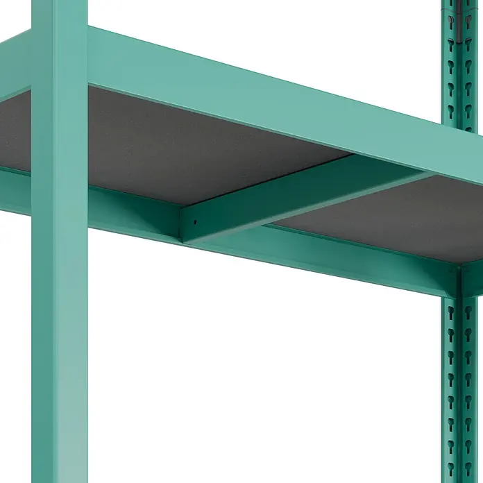 Metallregal - H x B x T: 180 x 100 x 45 cm, Traglast pro Boden: 200 kg, Anzahl Böden: 5 Stk., Stecken, Mint - Grünes Metallregal mit grauen Böden für Industrie- oder Lagerzwecke.