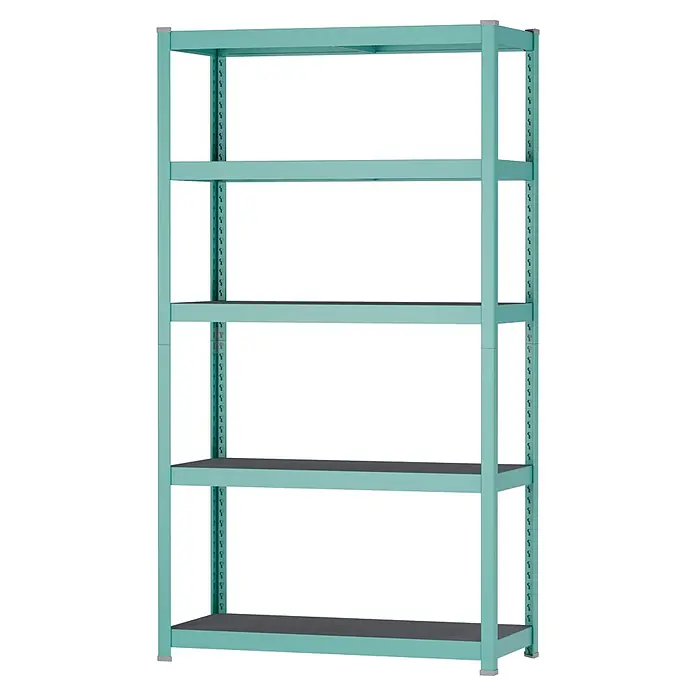 Metallregal - H x B x T: 180 x 100 x 45 cm, Traglast pro Boden: 200 kg, Anzahl Böden: 5 Stk., Stecken, Mint - Fünfstöckiges, mintgrünes Metallregal mit dunkelgrauen Ablagen.