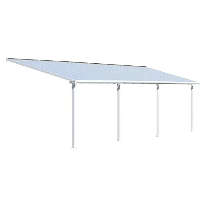 Palram – Canopia Terrassenüberdachung Olympia - B x T: 915 x 300 cm, Verkehrsweiß, Polycarbonat, Transparent - Ein schlankes, weißes Vordach mit vier Stützpfeilern bietet Schutz vor Witterungseinflüssen und spendet Schatten. Das Dach ist leicht transparent.