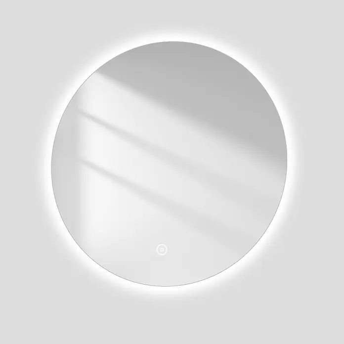 Emke Lichtspiegel Psyor - 70 x 70 cm - Runder, hinterleuchteter Spiegel mit Touch-Bedienungssymbol.