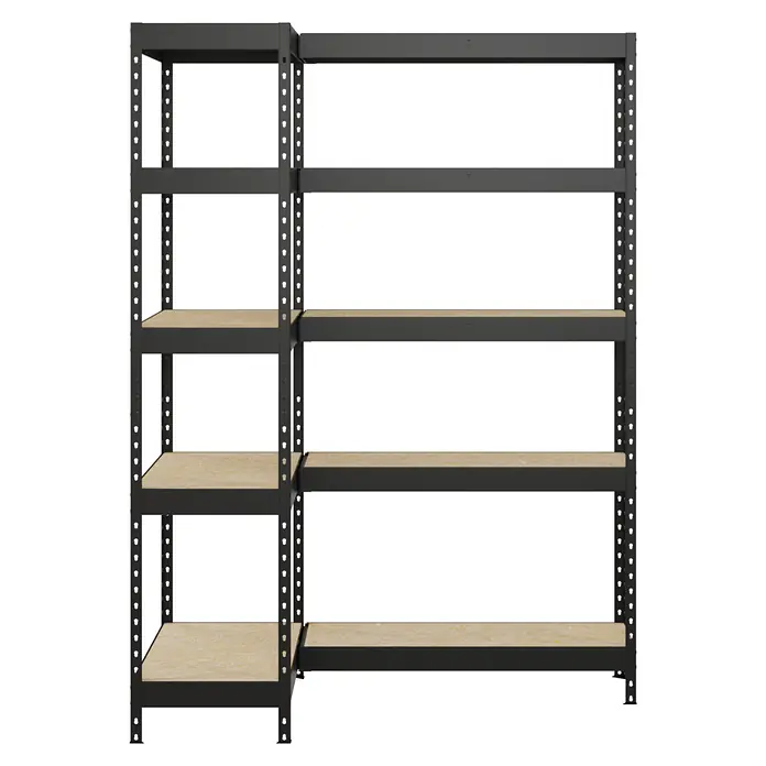 Regalux Eckregal - H x B x T: 180 x 131 x 40 cm, Traglast pro Boden: 210 kg, Anzahl Böden: 10 Stk., Stecken, Schwarz
