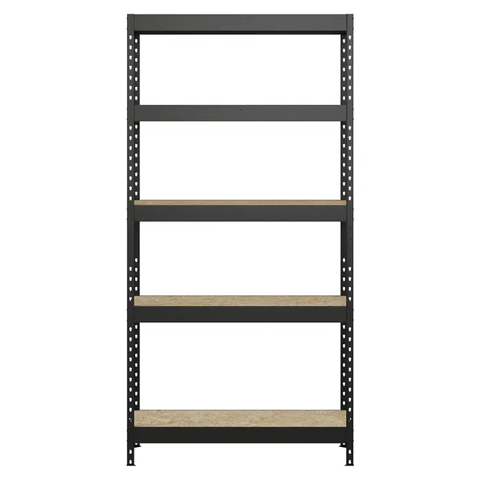 Regalux Metallregal Rivet Atlas - H x B x T: 180 x 90 x 40 cm, Traglast pro Boden: 230 kg, Anzahl Böden: 5 Stk., Stecken, Schwarz