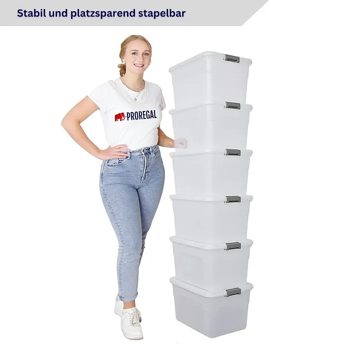 Proregal Aufbewahrungsbox-Set 6er mit Deckel - Klein - Kunststoff, Transparent, 6 Stk. - Stapelbare, transparente Kunststoff-Aufbewahrungsboxen. Stabil und platzsparend.
