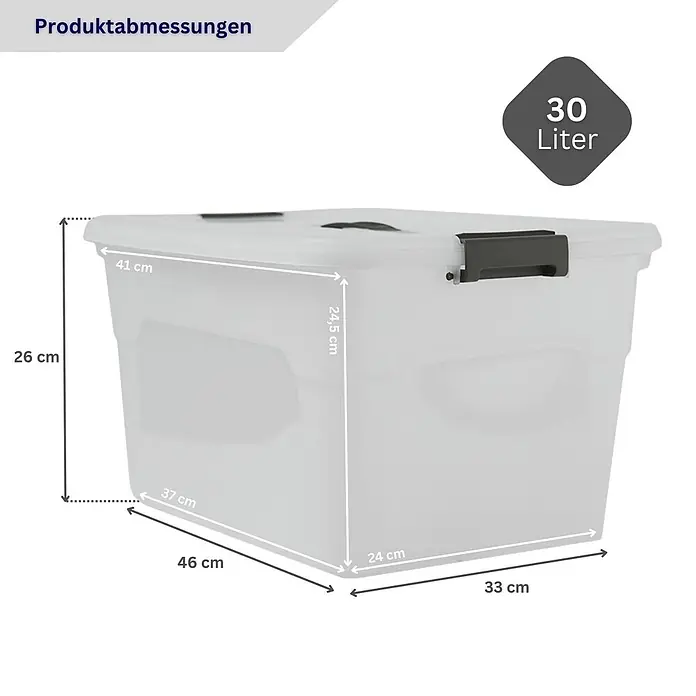 Proregal Aufbewahrungsbox-Set 6er mit Deckel - Klein - Kunststoff, Transparent, 6 Stk. - Transparente Aufbewahrungsbox aus Kunststoff mit Maßen und 30 Litern Fassungsvermögen.